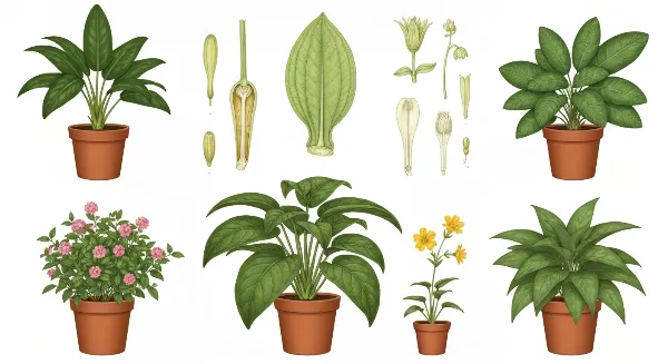 Plantes d'intérieur en pleine floraison, saines et vertes, dans un salon lumineux