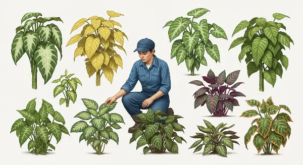 Comparaison de plantes d'intérieur présentant des carences en azote, phosphore et potassium