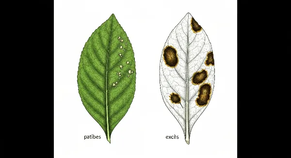 Plante avec feuilles jaunes (carence) et plante avec bords bruns (excès d'engrais)
