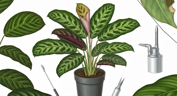 Calathea sain et luxuriant avec des feuilles aux motifs colorés dans un intérieur lumineux
