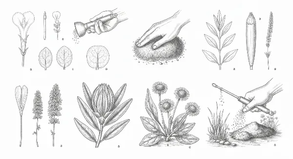 Main arrosant des plantes tandis qu'une autre applique de l'engrais sur un sol humide