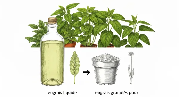 Comparaison entre engrais liquide et engrais granulés pour plantes d'intérieur saines