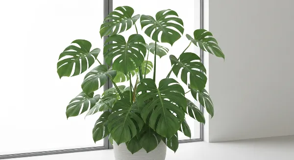 Monstera deliciosa en pleine santé, feuilles vertes brillantes et perforées
