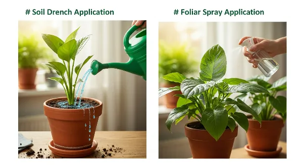 Application d'engrais par arrosage et pulvérisation sur des plantes d'intérieur