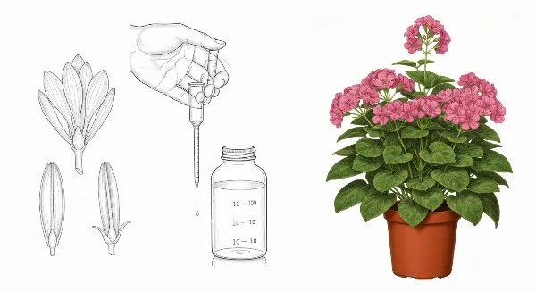 Mesure précise de l'engrais liquide pour une plante d'intérieur fleurie