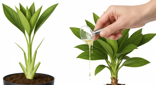 Arrosage d'une plante d'intérieur avec du lombrithé dilué, favorisant une croissance saine et naturelle.